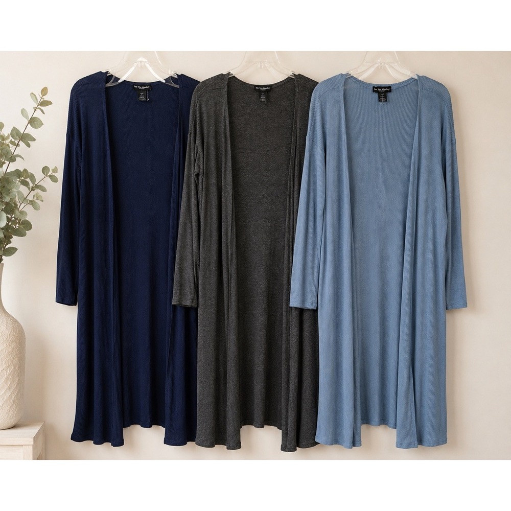 Lot of 3 See You Monday LA Ribbed Duster Cardigans Open Front Stretch Knit (M)